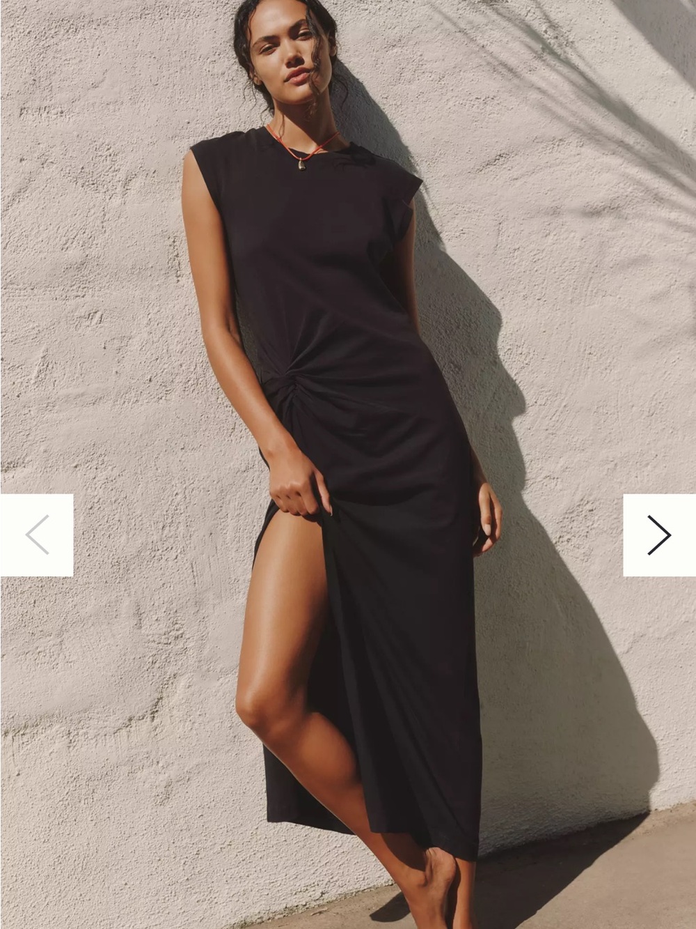 Black Sleeveless Side-Slit Midi Dress